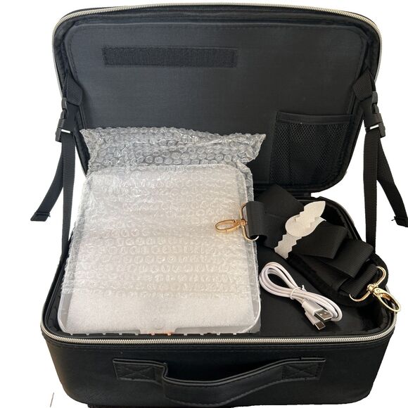 Makeup Train Case w/LED Mirror Professional Travel Cosmetic Bag Makeup Organizer - Picture 6 of 8